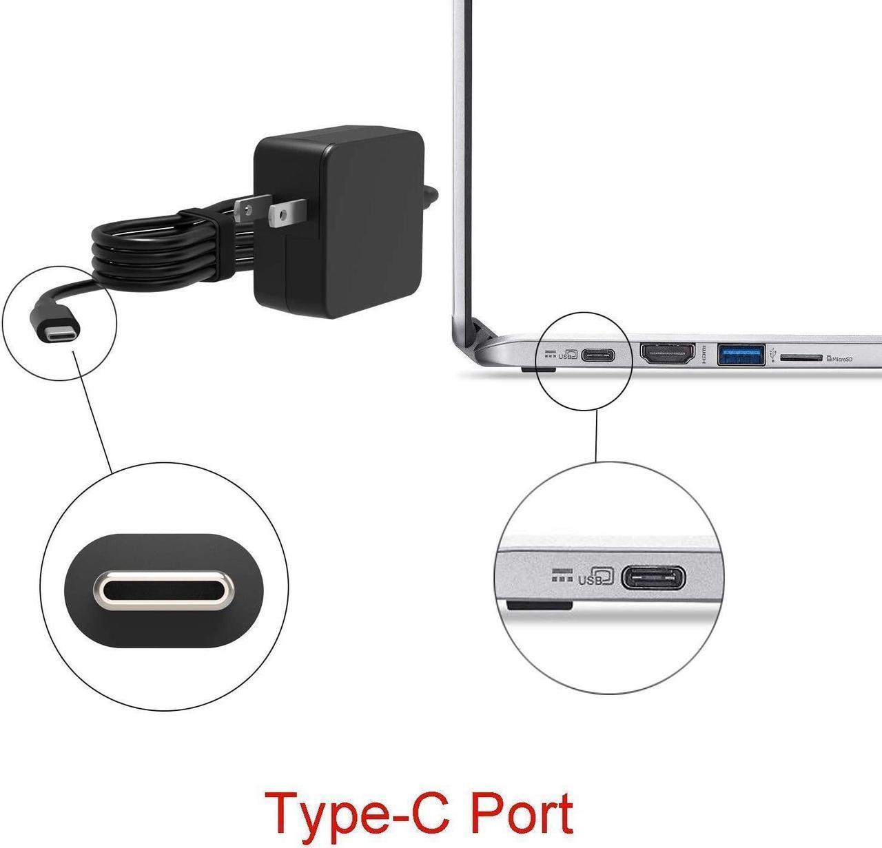 Alt view image 2 of 7 - Type C AC Charger Fit for Acer Chromebook R13 317 CB5-312T CB317-1H CB713-1W CB5-312T-K8Z9 CB5-312T-K40U CB5-312T-K62F CB5-312T-K0YQ CB317-1H-C994 CB317-1HT-P5PF USB Laptop Power Supply Adapter Cord
