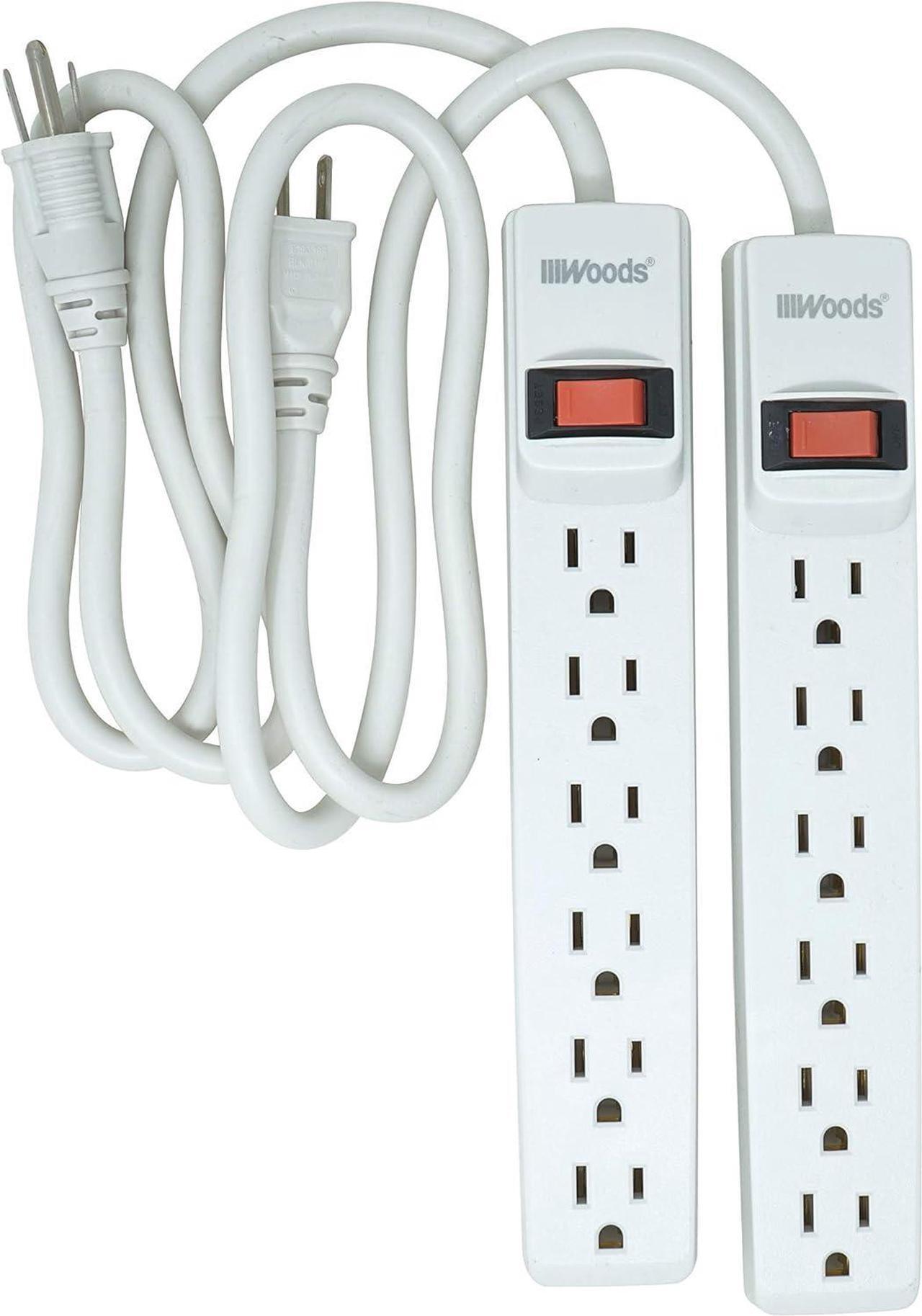 Main image of Woods 41435 Power Strip with 6 Outlets, 2.5 Cord and Durable White Housing, 2 pack, 2-Pack