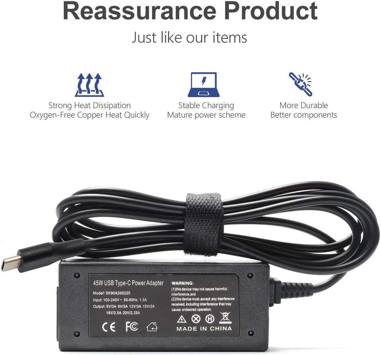Alt view image 4 of 7 - 45W USB-C Tpye C AC Adapter Laptop Charger for HP Chromebook 14 14A G5 11 G6 X2 x360 14-CA000 14-CA052WM 14-CA051WM 14-CA060NR 14-CA061DX 14-CA091WM 12-F014DX 11-AE027NR 11-AE001TU Power Supply Cord
