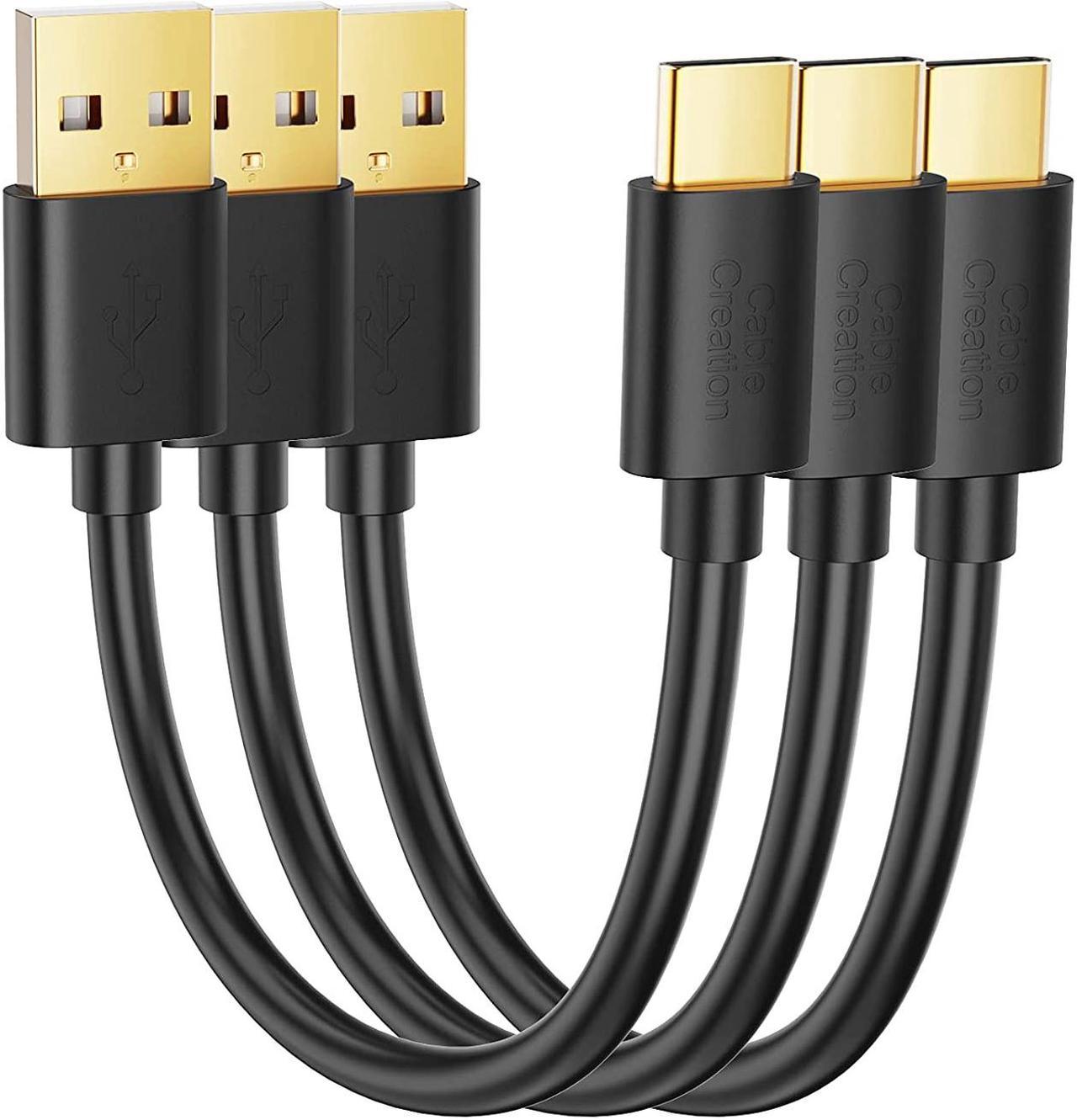 Short USB C Cable[3-Pack], CableCreation 0.5 ft 6 inch USB C to USB A 2.0 Cable with 56K Resistor, Compatible with MacBook 12 inch, Galaxy S22/S20/S10/S10+/S9/S9+, Pixel 3 XL 2 XL etc. 15CM/ Black