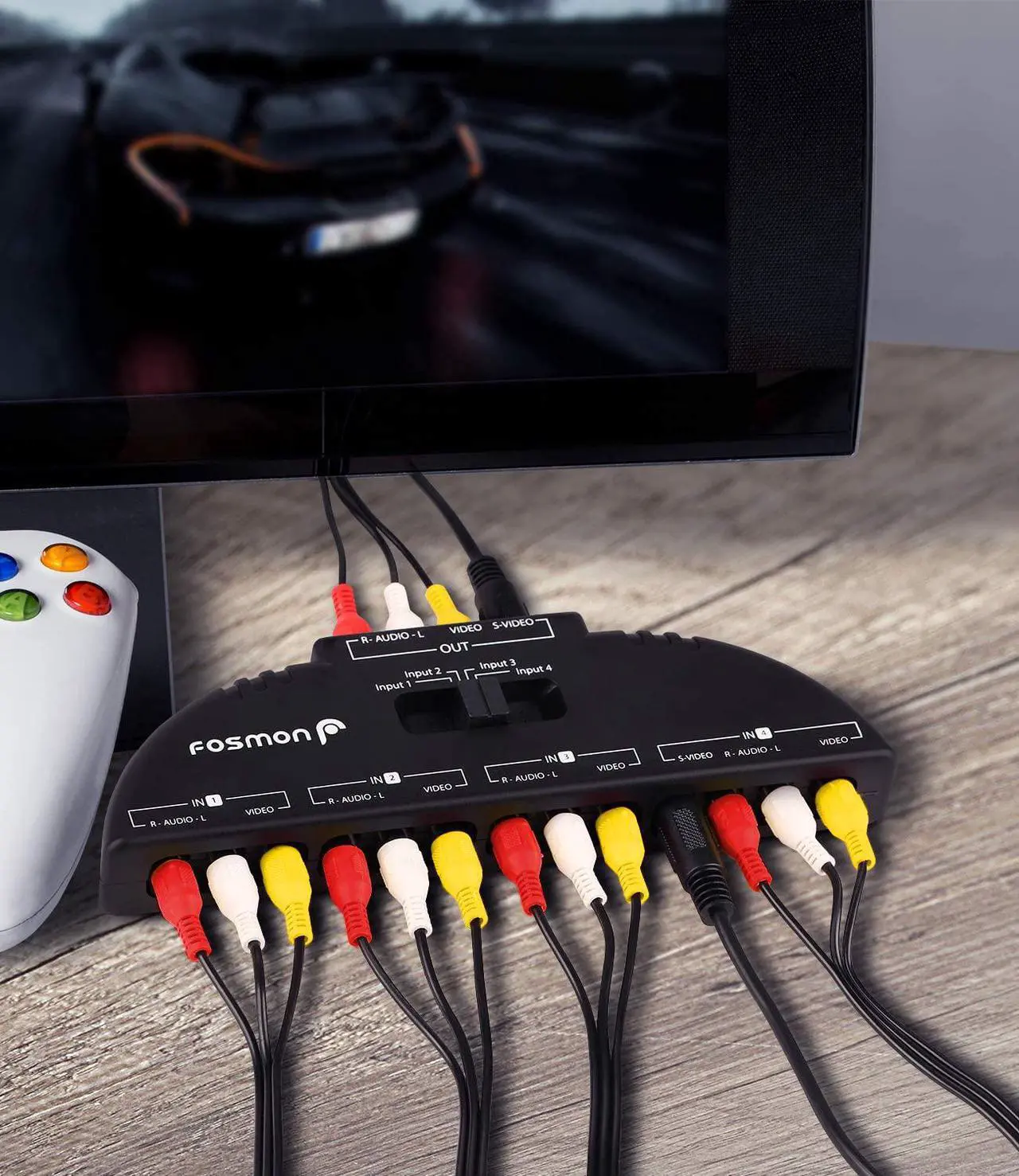 Alt view image 4 of 6 - 4-Way Audio/Video RCA Switch Selector/Splitter Box & AV Patch Cable for Connecting 4 RCA Output Devices to Your TV