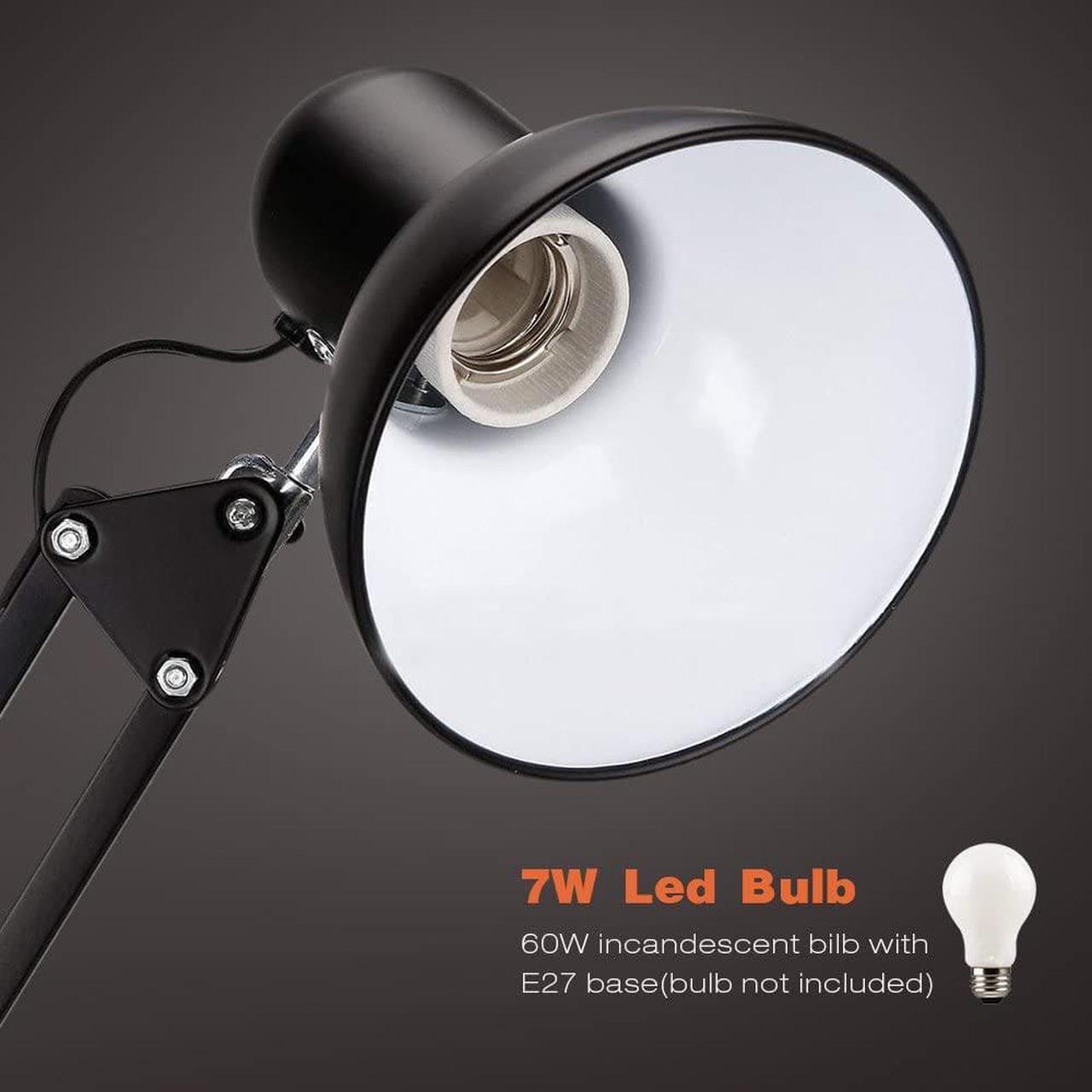 Alt view image 6 of 7 - PowerKing Metal Swing Arm Desk Lamps, Adjustable and Flexible, Feading with Base and Clip 2-in-1 Function, Fit E26&E27 Bulbs Base, Application in Bedroom Living Room, Office Home (Black)