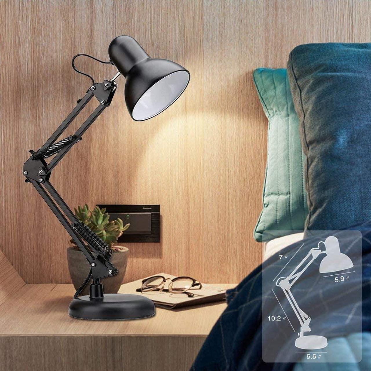 Alt view image 2 of 7 - PowerKing Metal Swing Arm Desk Lamps, Adjustable and Flexible, Feading with Base and Clip 2-in-1 Function, Fit E26&E27 Bulbs Base, Application in Bedroom Living Room, Office Home (Black)
