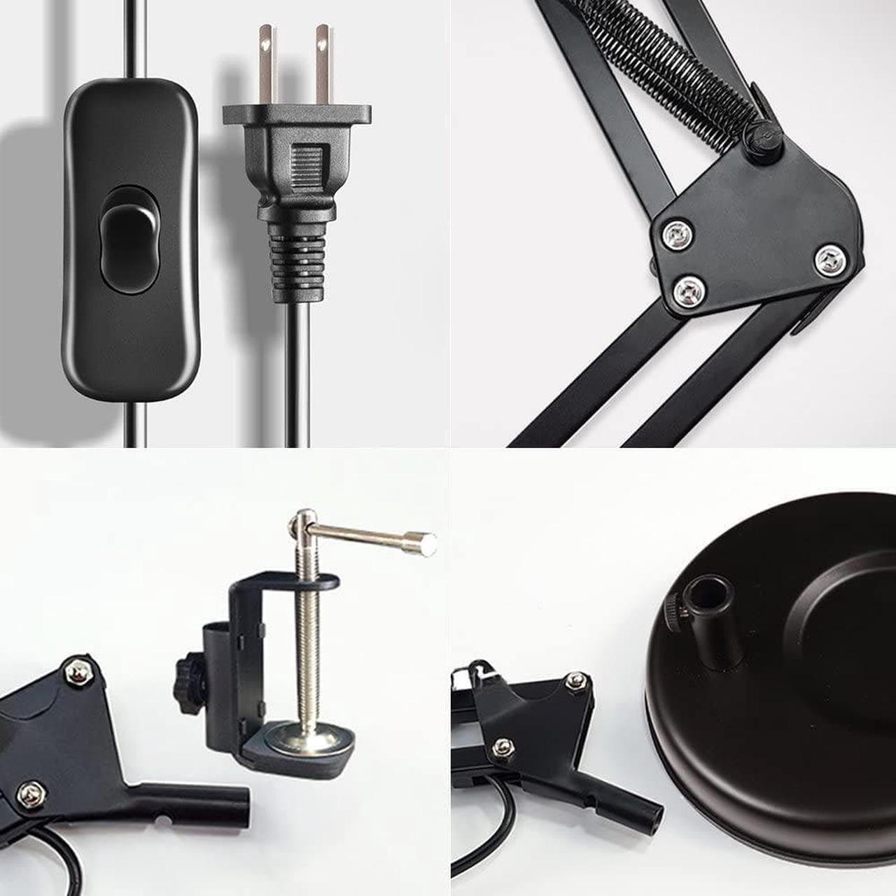 Alt view image 5 of 7 - PowerKing Metal Swing Arm Desk Lamps, Adjustable and Flexible, Feading with Base and Clip 2-in-1 Function, Fit E26&E27 Bulbs Base, Application in Bedroom Living Room, Office Home (Black)