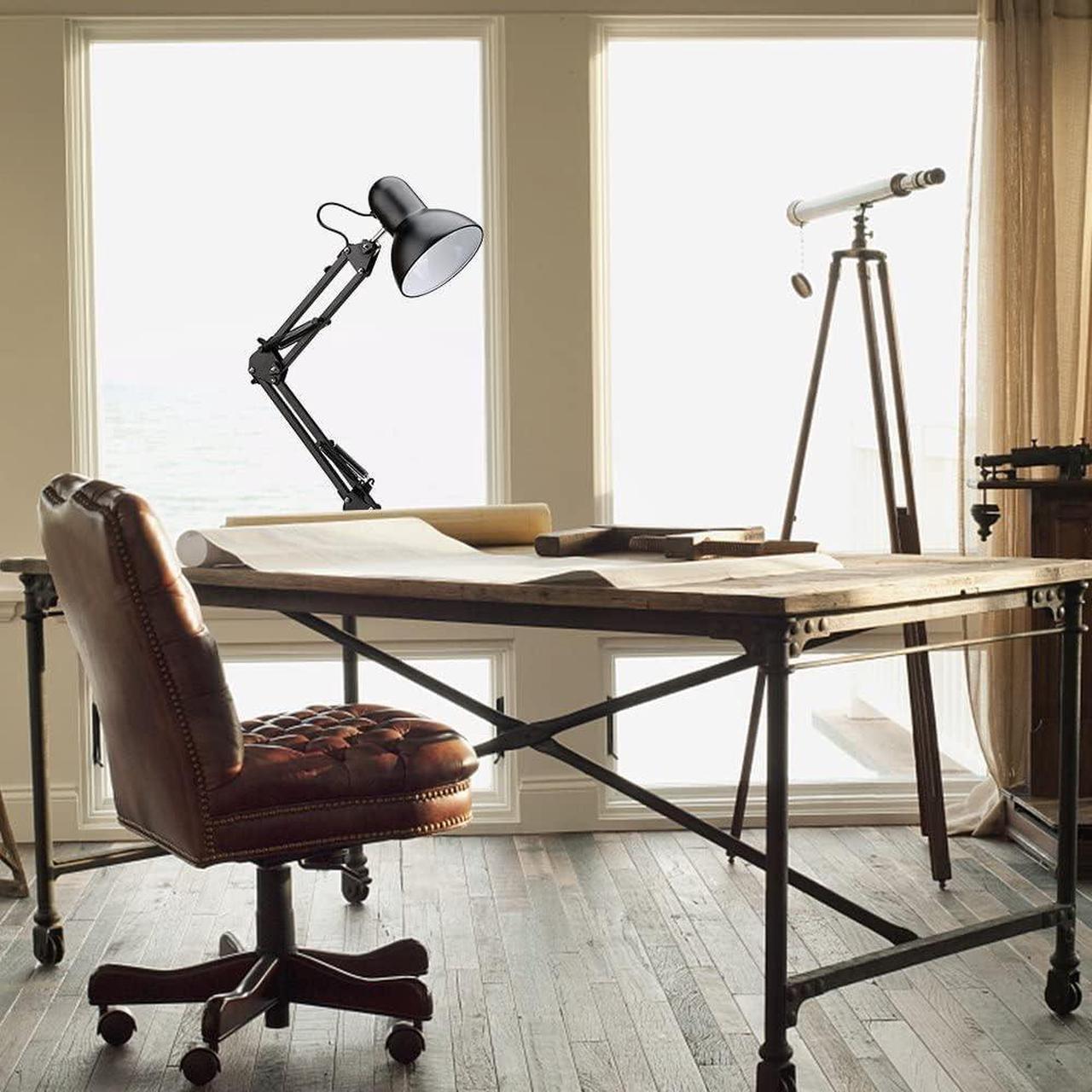 Alt view image 7 of 7 - PowerKing Metal Swing Arm Desk Lamps, Adjustable and Flexible, Feading with Base and Clip 2-in-1 Function, Fit E26&E27 Bulbs Base, Application in Bedroom Living Room, Office Home (Black)