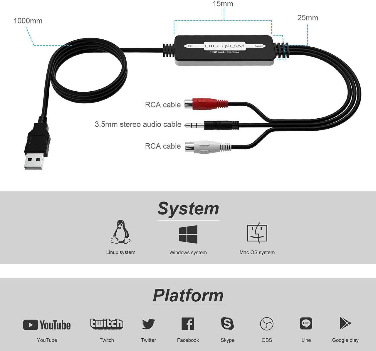 Alt view image 5 of 6 - USB Audio Capture Card Grabber for Vinyl Cassette Tapes to Digital MP3 Converter Support Mac & Windows 10/8.1/8 / 7 / Vista/XP