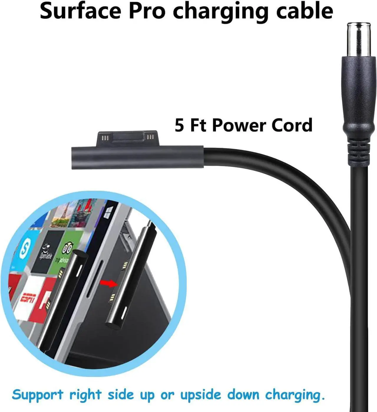 Alt view image 2 of 7 - Surface Pro Car Charger Surface Laptop Car Charger, 36W 12V 2.58A Power Supply for Microsoft Surface Pro 3/4/5/6/Book/Go, Surface Laptop car Charger with USB 2.0 Port (5Ft Cord) Include Travel Case
