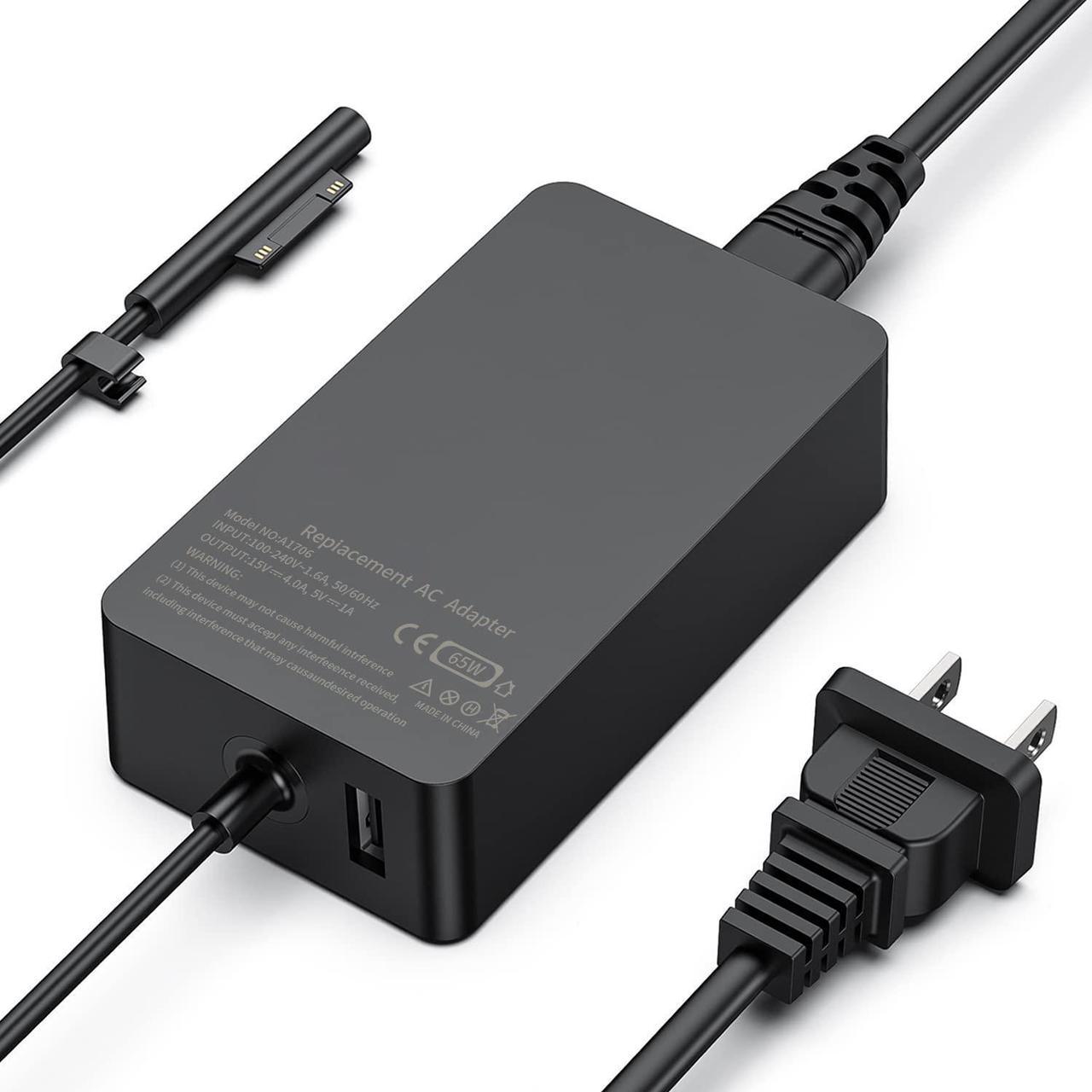 65W Surface Pro Charger (Work with 65W, 44W, 36W, 24W) 15V 4A 65W Microsoft Surface Pro Charger for Surface Pro 3/4/5/6/7/8/X, Surface Laptop1/2/3, Surface Book1/2, Surface Go/ Go2 and More, Black