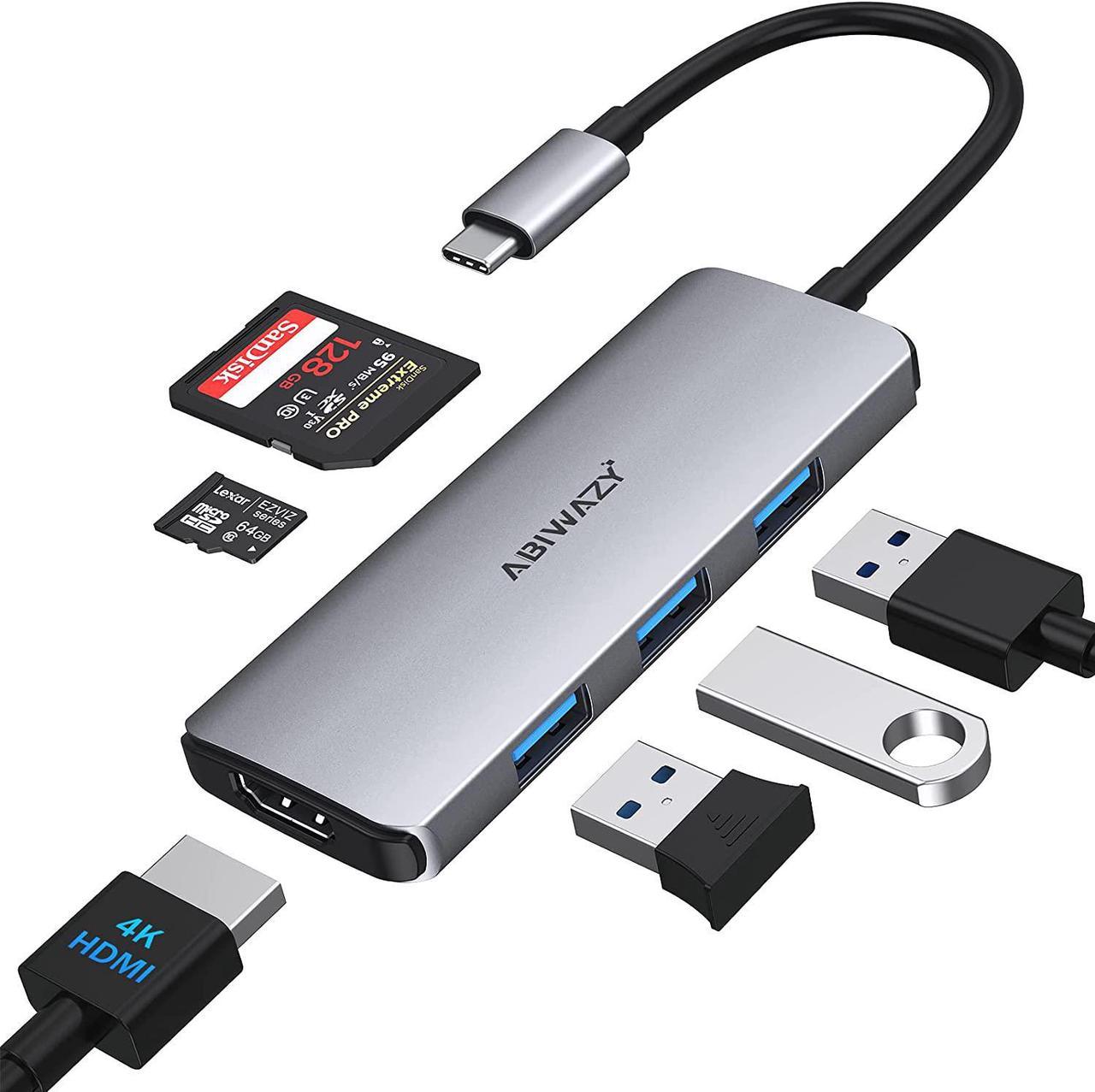 USB C Hub 6 in 1 Dongle USB-C to HDMI Multiport Adapter with 4K HDMI Output,3 USB3.0 Ports,SD/TF Card Reader,Laptop Dock For MacBook Air/Pro,Dell XPS,HP,Lenovo,Surface,iPhone 15 Pro Max/15 Pro/15 Plus