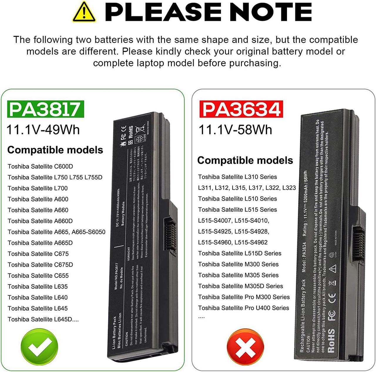 Alt view image 6 of 7 - PA3817U-1BRS Battery for Toshiba Satellite L755 C655 M645 L750P L600 L675 L675D L700 L745 L750D L755D M640 P745 Series, Fit PA3818u-1BRS PA3819U-1BRS