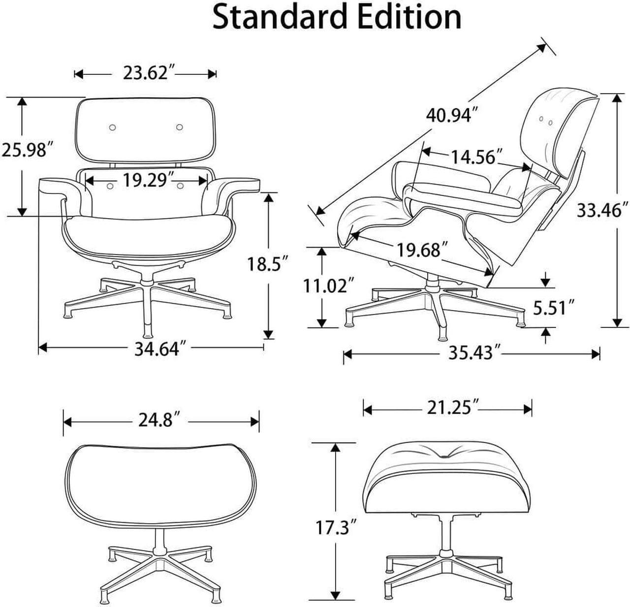 Alt view image 7 of 7 - Lounge Chair and Ottoman Mid Century Modern Style Classic Replica Armchair Recliner Furniture- Genuine Leather, Plywood and Aluminum Alloy Heavy Duty Support, for Living Room, Lounge- Walnut & Black
