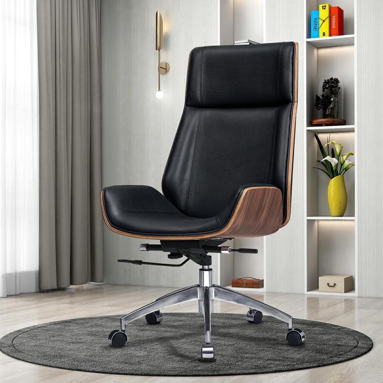 Main image of 550lb Ergonomic Office Chair, Home Executive Desk Chair, Genuine Leather Task Chair, High Back Computer Chair Adjustable Gaming Chair, Walnut & Black