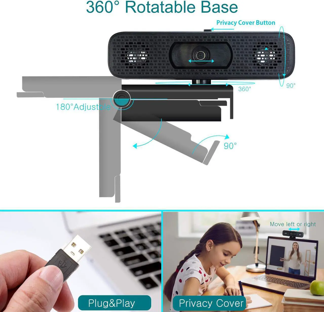 Alt view image 6 of 7 - Goaic L32C 4K HD Webcam with 2 Speakers & Built-in Microphone for Computer Laptop, 90 Degree View Angle Autofocus Computer Camera with Privacy Cover for Live Streaming, Video Calls, Games