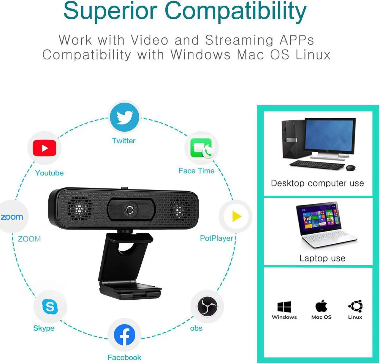 Alt view image 4 of 7 - Goaic L32C 4K HD Webcam with 2 Speakers & Built-in Microphone for Computer Laptop, 90 Degree View Angle Autofocus Computer Camera with Privacy Cover for Live Streaming, Video Calls, Games