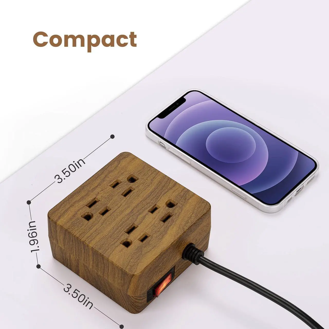 Alt view image 5 of 5 - SUPERDANNY USB Power Strip Surge Protector Desktop Extension Cord with 4 Widely Spaced Outlets & 4 Smart USB Ports, Portable Charging Station for Home, Office  for iPhone 15 Faux Walnut Grain