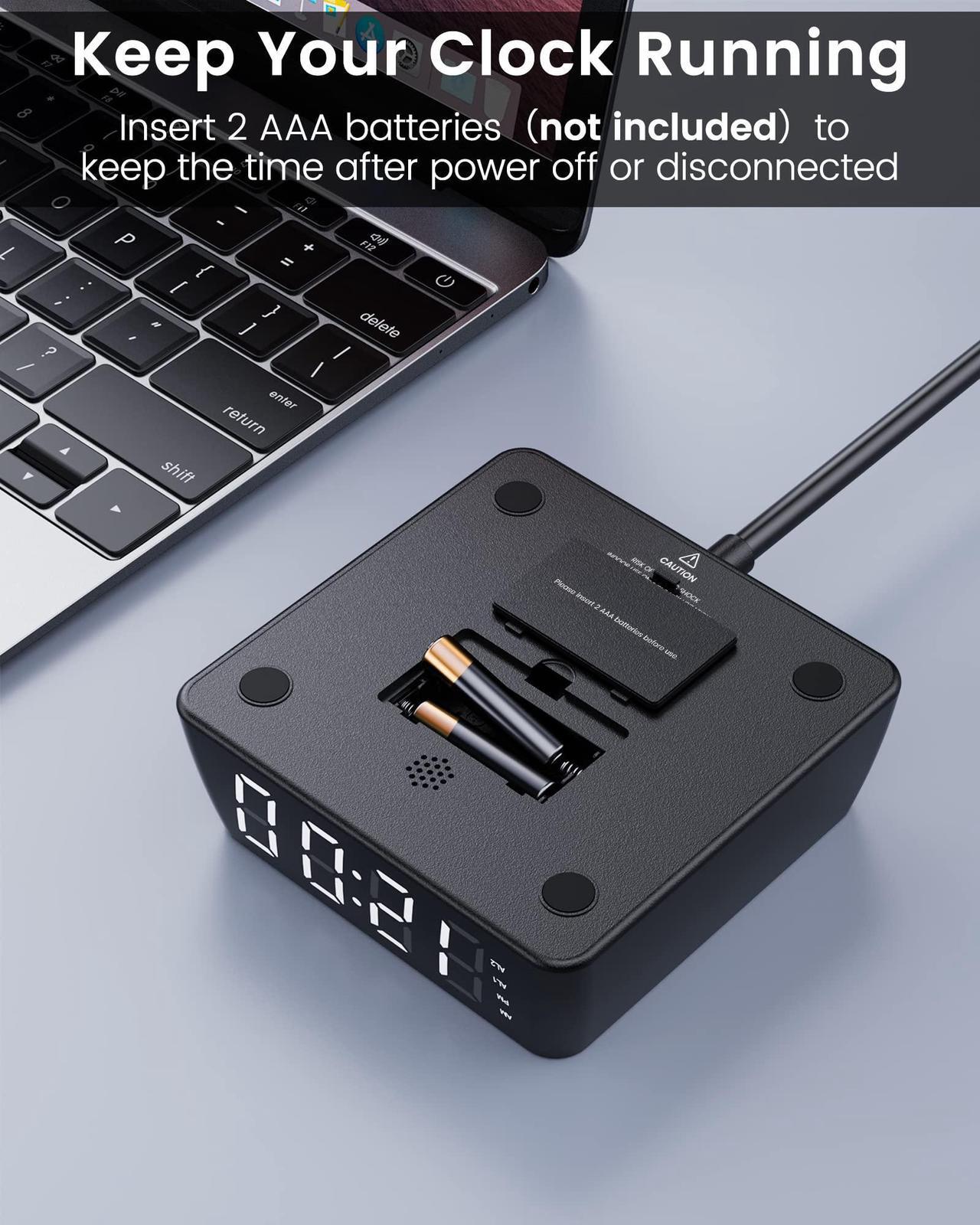 Alt view image 7 of 7 - JACKYLED Alarm Clock with 4 USB Chargers Surge Protector Power Strip 3 Outlets Nightstand Dimmable Digital Clock with Dual Alarm