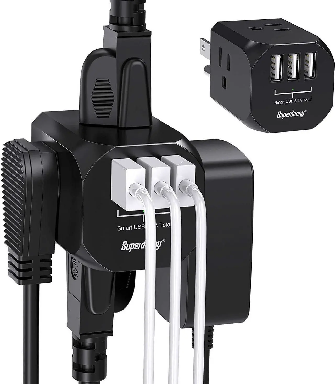 Alt view image 8 of 7 - SUPERDANNY Wall Plug Outlet Extender Outlet Splitter with 4 Electrical Outlets & 3 USB Ports Charger, Cruise Ship Approved Wall Plug Charger for iPhone 15 for iPhone 14 Black