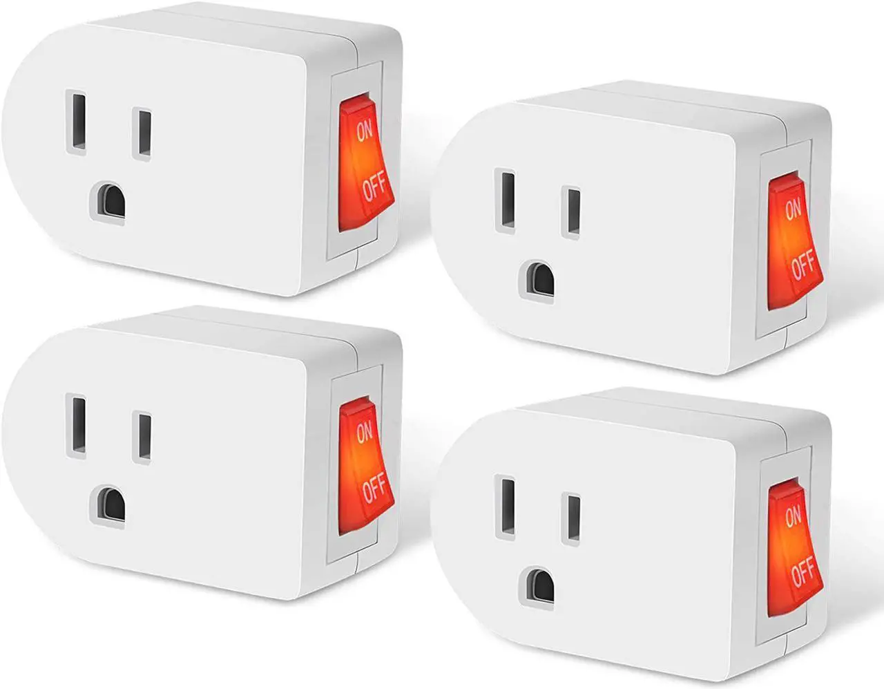Main image of 3 Prong Grounded Outlet Adapter with ON OFF Switch and Red Indicator, ETL Listed White Receptacle Single Port Power Outlet Switch, Electrical Wall Tap Adapter for Home and Office, 4 Pack