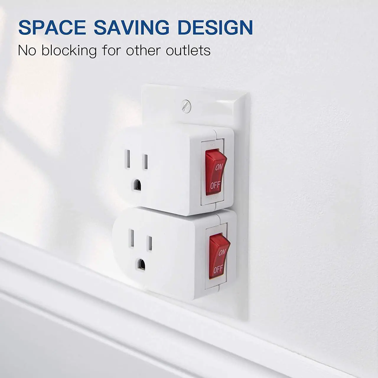 Alt view image 5 of 7 - 3 Prong Grounded Outlet Adapter with ON OFF Switch and Red Indicator, ETL Listed White Receptacle Single Port Power Outlet Switch, Electrical Wall Tap Adapter for Home and Office, 4 Pack