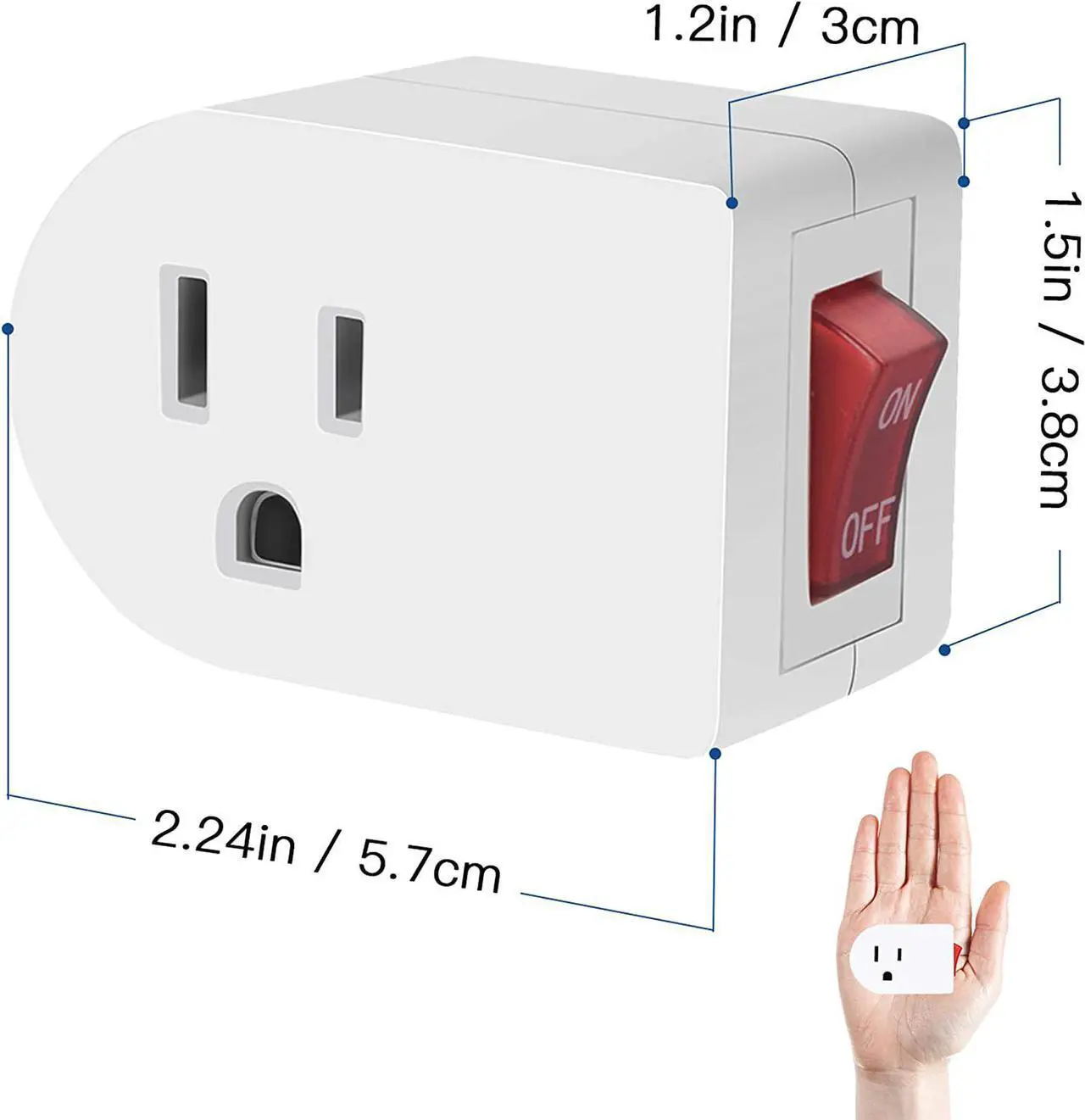 Alt view image 6 of 7 - 3 Prong Grounded Outlet Adapter with ON OFF Switch and Red Indicator, ETL Listed White Receptacle Single Port Power Outlet Switch, Electrical Wall Tap Adapter for Home and Office, 4 Pack