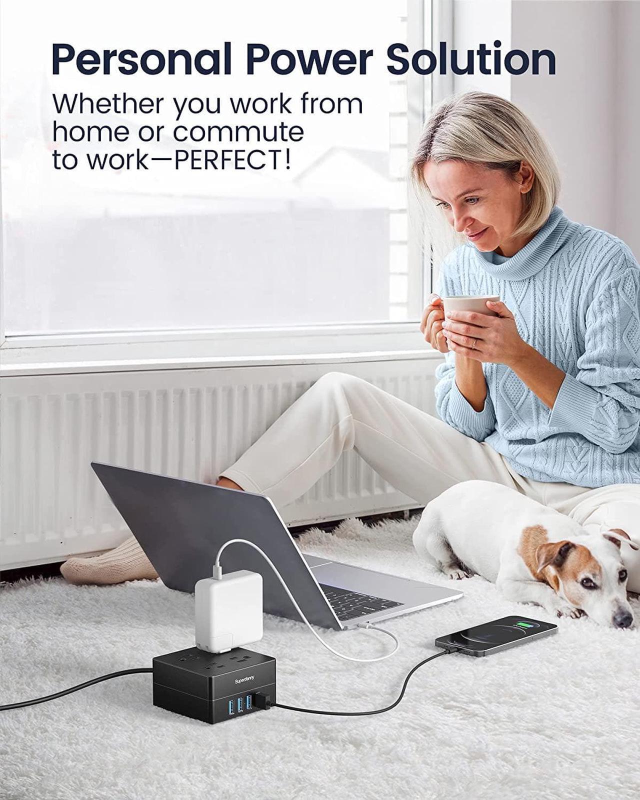 Alt view image 12 of 14 - Power Strip Surge Protector - Xiaogan 5 Ft Extension Cord with 4 Outlets & 4 USBs, 900 Joules, Overload Switch, Grounded, Mountable, Desktop Charging Station for Home, Office, Hotel, Dorm, Black