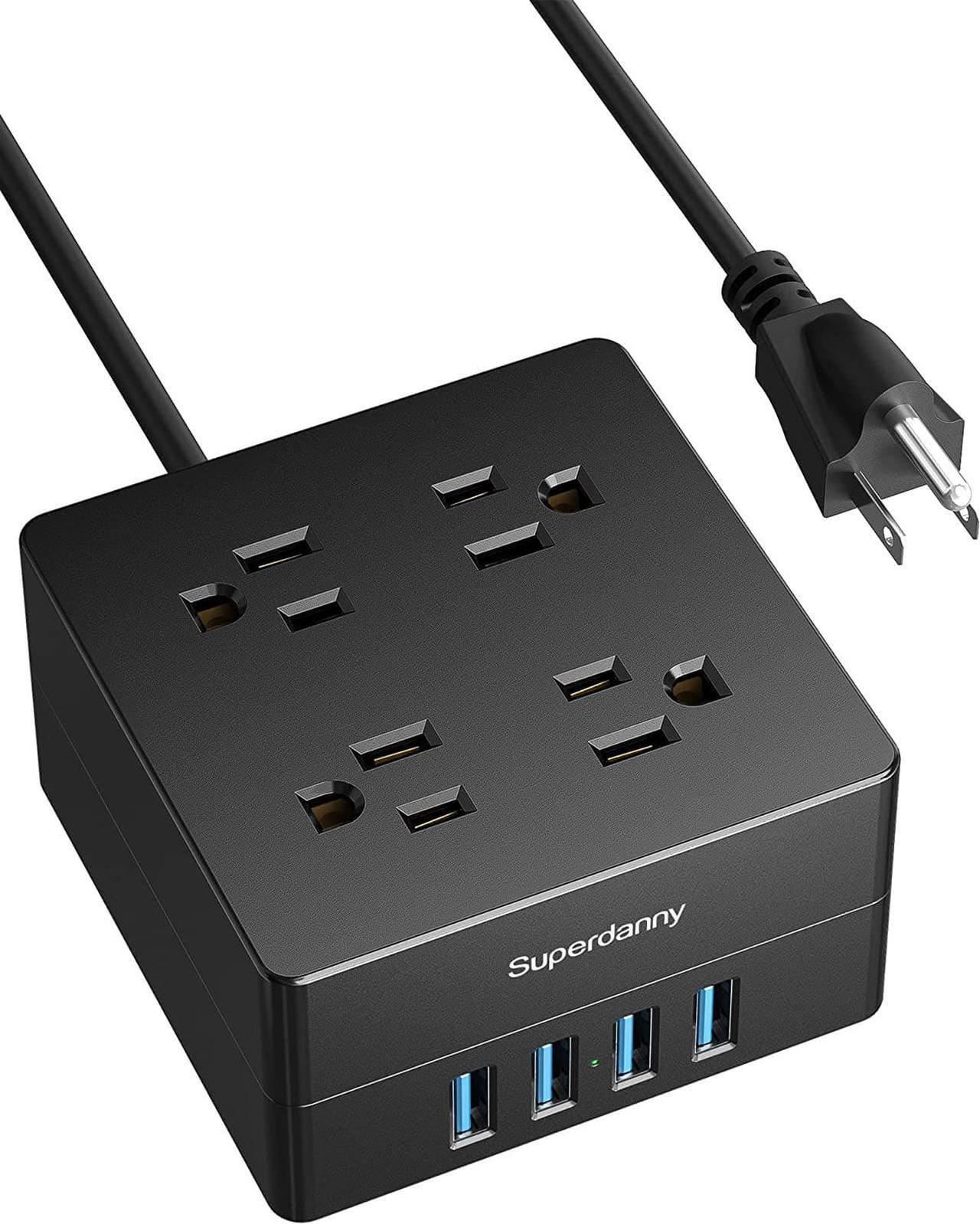 Alt view image 11 of 14 - Power Strip Surge Protector - Xiaogan 5 Ft Extension Cord with 4 Outlets & 4 USBs, 900 Joules, Overload Switch, Grounded, Mountable, Desktop Charging Station for Home, Office, Hotel, Dorm, Black