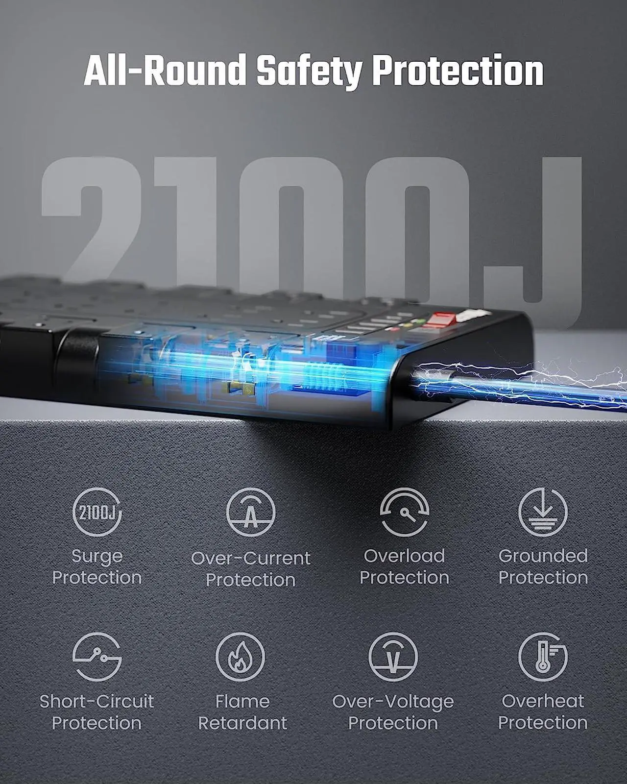 Alt view image 5 of 7 - SUPERDANNY 2 USB-C Ports Fast Charging Station Power Strip Surge Protector 22 Outlets 2100J Iphone Charger