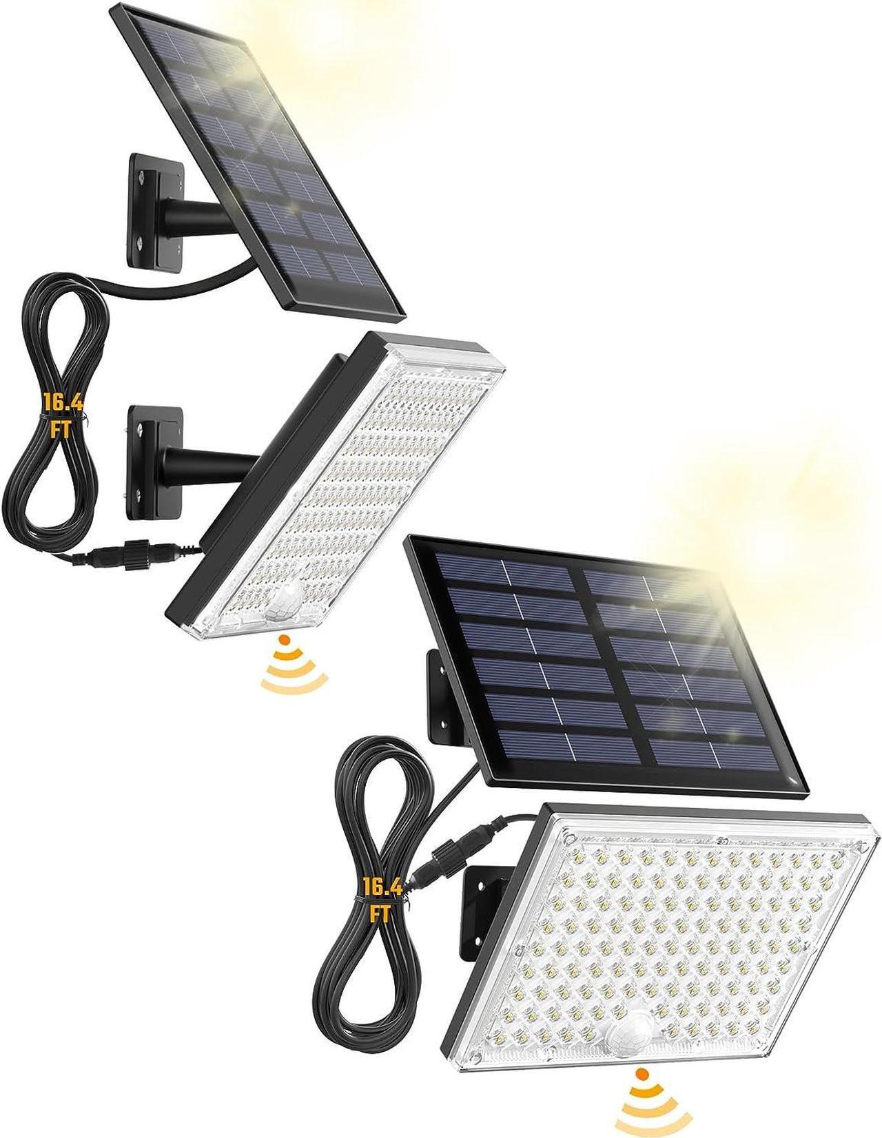 Main image of 2 Pack Outdoor Solar LED Lights, Solar Powered  Flood Lights witgh Motion Sensor Lights with Remote Control Security Lights for Outside Garage 16ft Cable