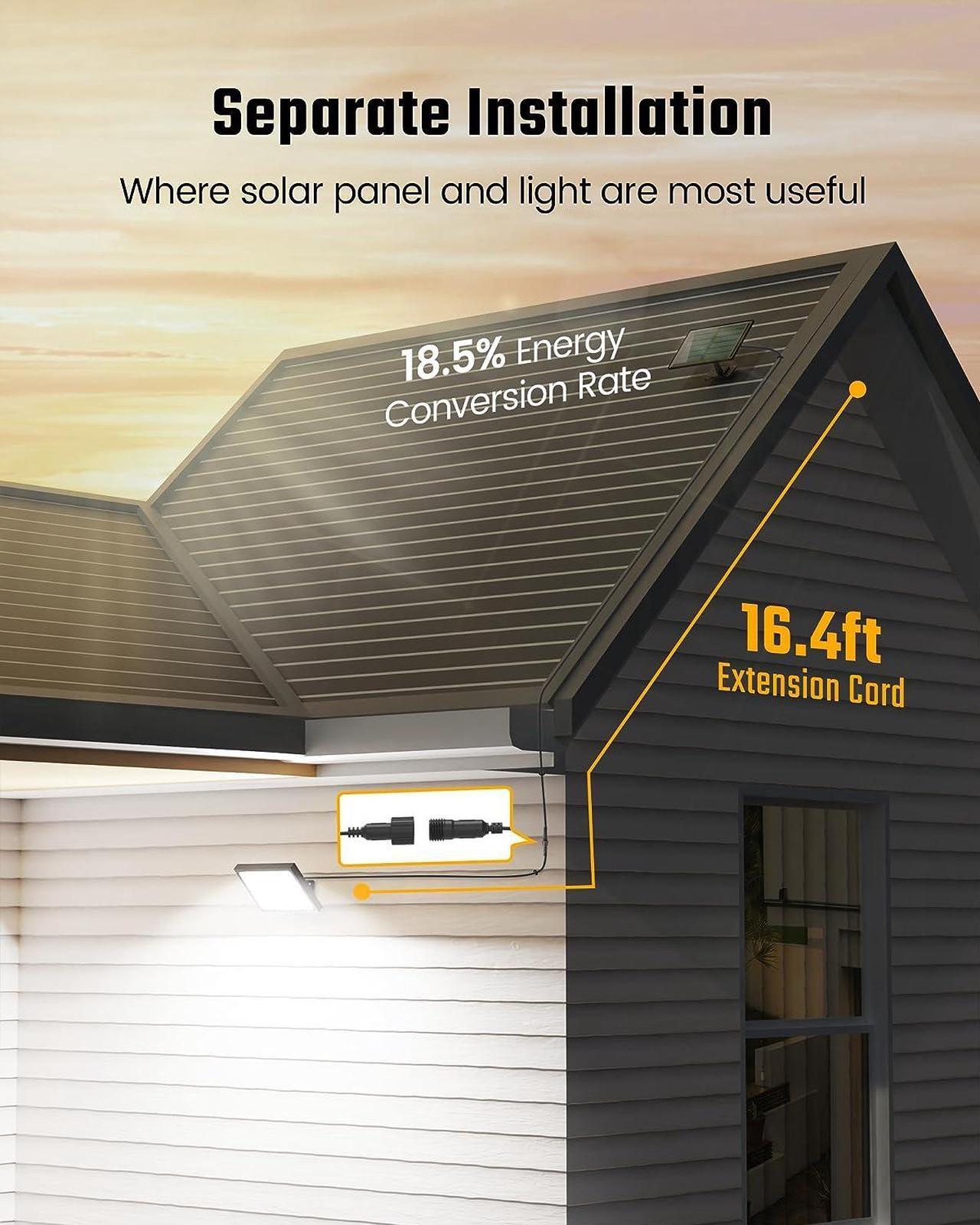Alt view image 5 of 7 - 2 Pack Outdoor Solar LED Lights, Solar Powered  Flood Lights witgh Motion Sensor Lights with Remote Control Security Lights for Outside Garage 16ft Cable
