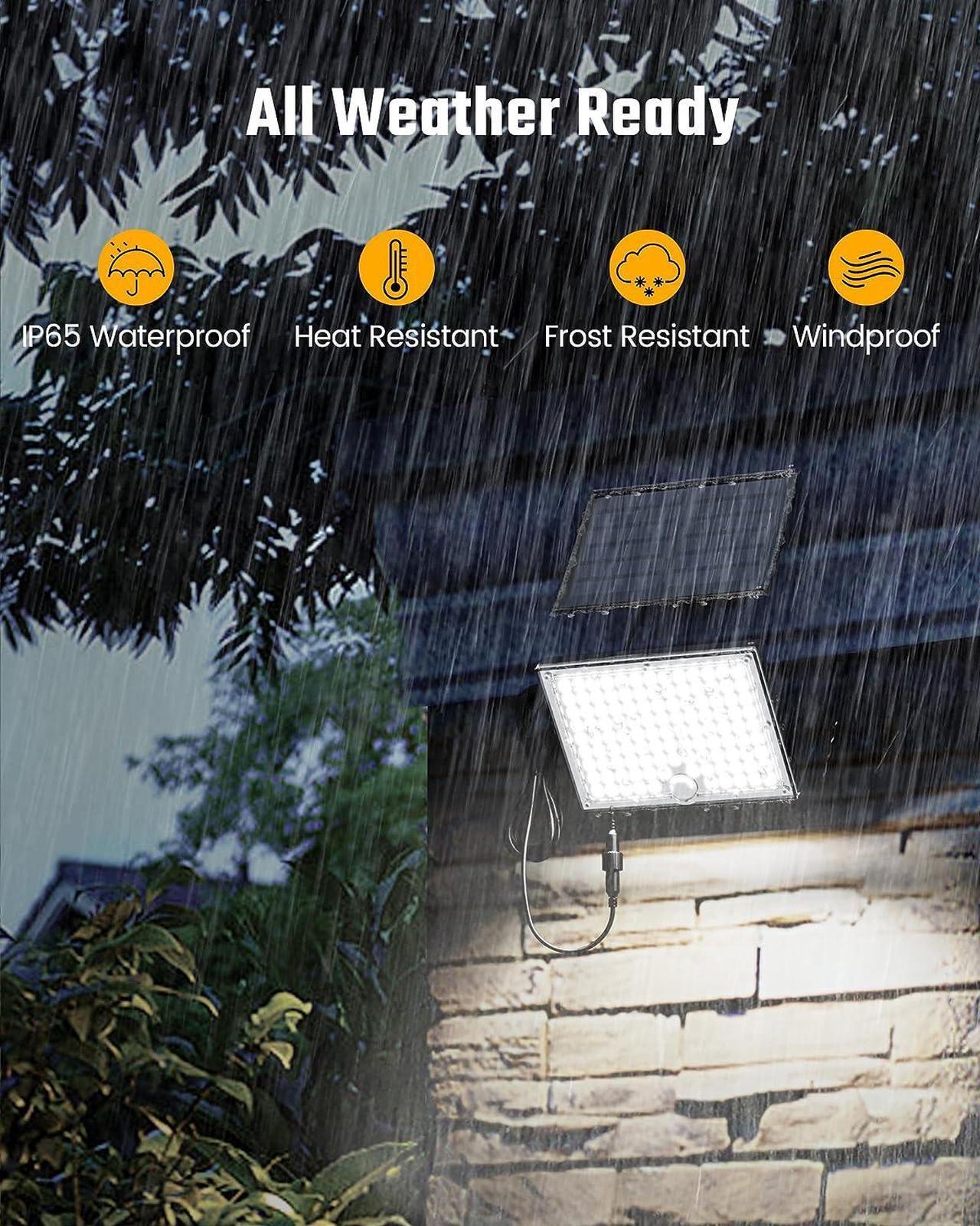 Alt view image 6 of 7 - 2 Pack Outdoor Solar LED Lights, Solar Powered  Flood Lights witgh Motion Sensor Lights with Remote Control Security Lights for Outside Garage 16ft Cable