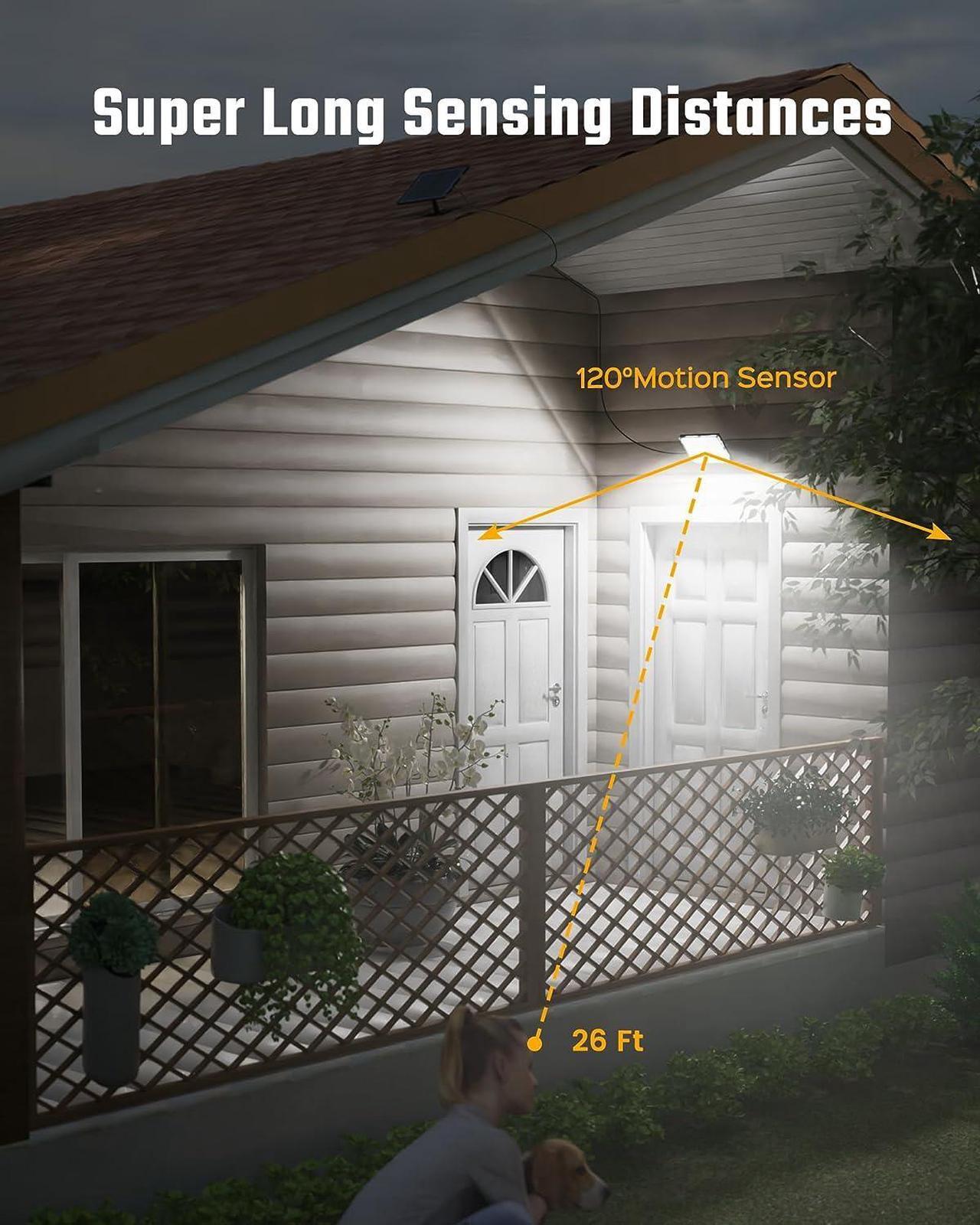 Alt view image 7 of 7 - 2 Pack Outdoor Solar LED Lights, Solar Powered  Flood Lights witgh Motion Sensor Lights with Remote Control Security Lights for Outside Garage 16ft Cable