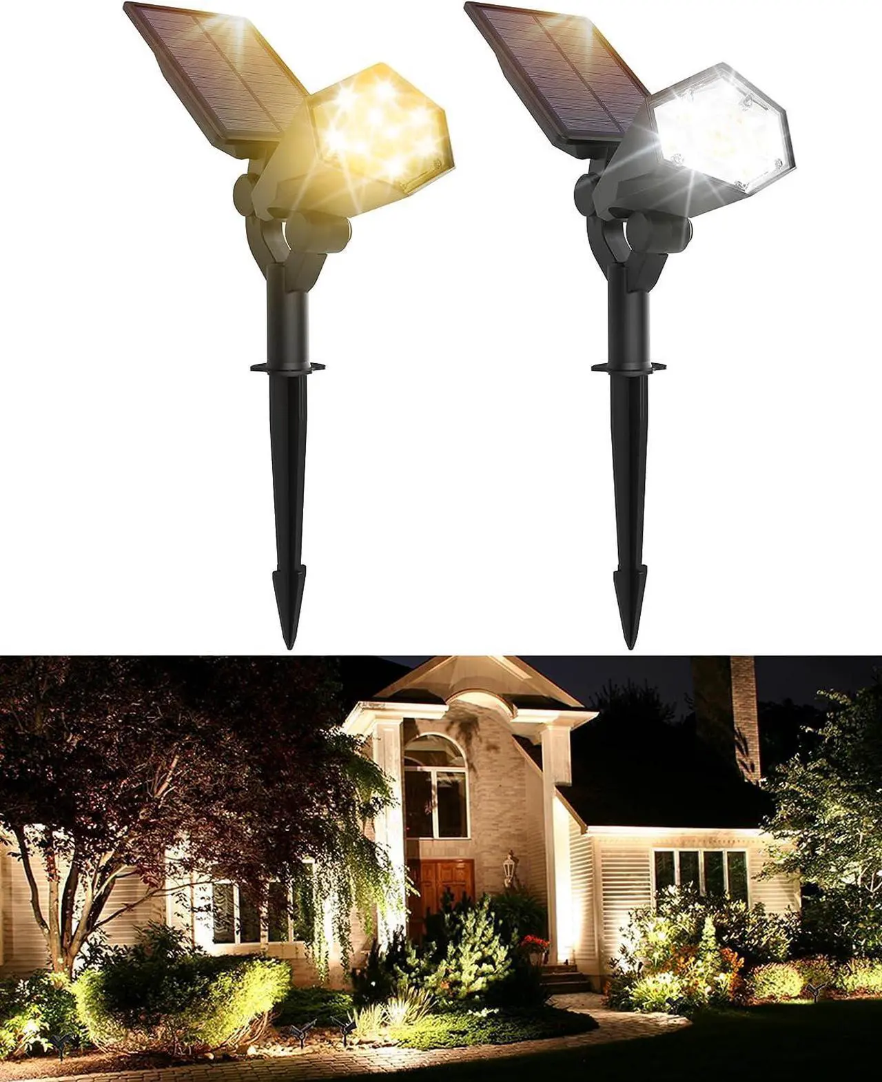 Alt view image 5 of 7 - SUPERDANNY Solar Spot Lights Outdoor, 180° Adjustable Solar Lights for Outside Garden, 4 Modes 3000K/6000K, IP65 Waterproof, LED Solar Powered Landscape Lighting for Yard, Pathway, 2 Pack