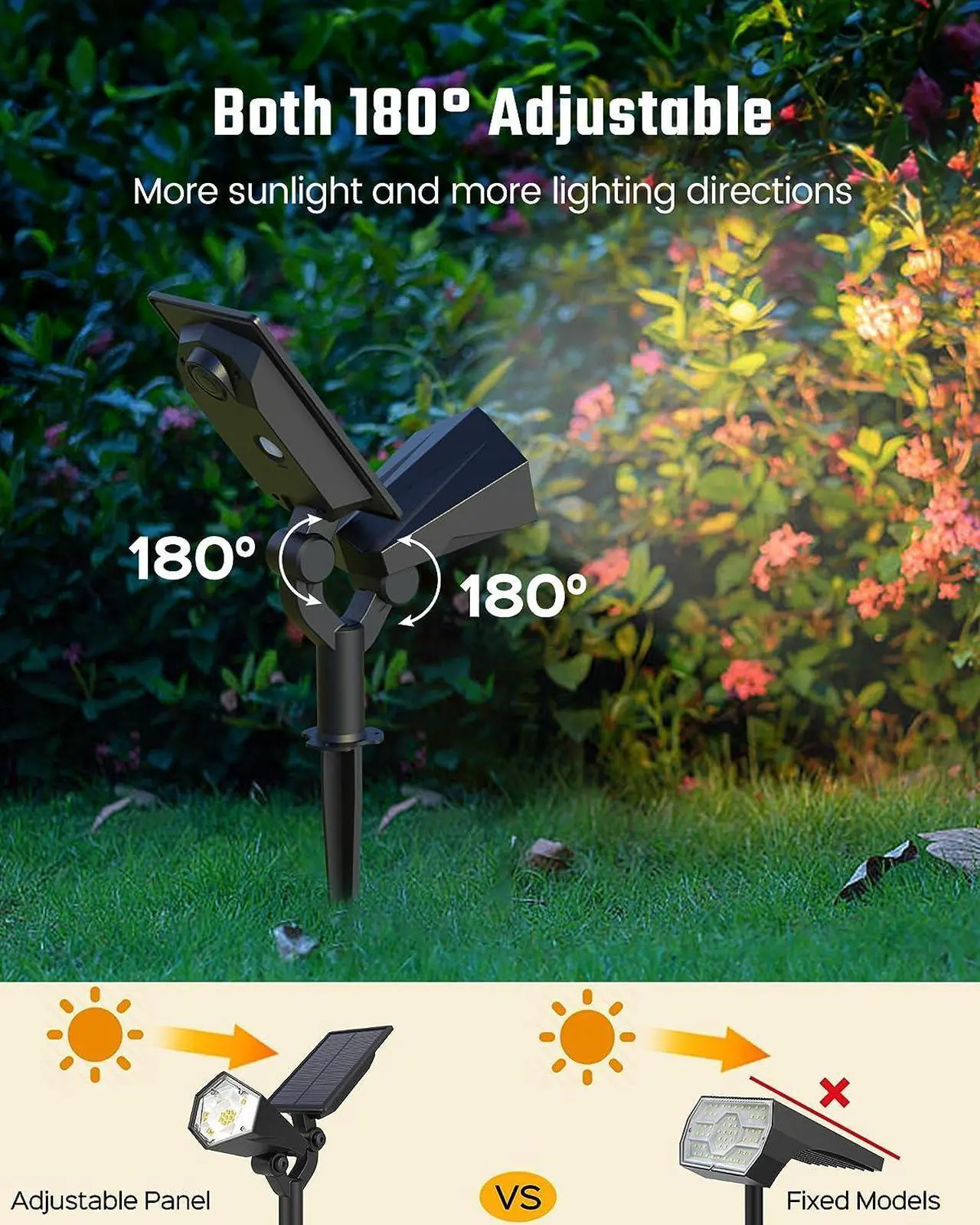 Alt view image 3 of 7 - SUPERDANNY Solar Spot Lights Outdoor, 180° Adjustable Solar Lights for Outside Garden, 4 Modes 3000K/6000K, IP65 Waterproof, LED Solar Powered Landscape Lighting for Yard, Pathway, 2 Pack