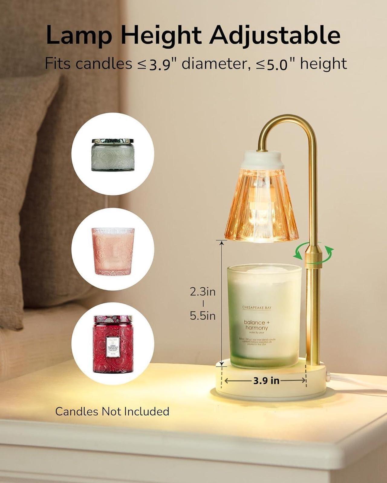 Alt view image 3 of 7 - 2-Pack Candle Warmer Lamp with Dimmer, Lamp Candle Warmer with 4 Bulbs for 3 Wick Candles, Height Adjustable Candle Melter Light for Scented Wax, Christmas Gift for Mom, Home Decor, Amber