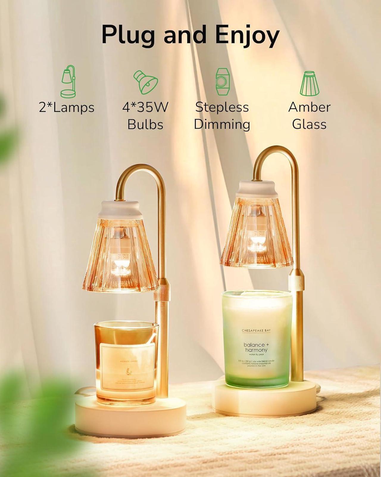 Alt view image 5 of 7 - 2-Pack Candle Warmer Lamp with Dimmer, Lamp Candle Warmer with 4 Bulbs for 3 Wick Candles, Height Adjustable Candle Melter Light for Scented Wax, Christmas Gift for Mom, Home Decor, Amber