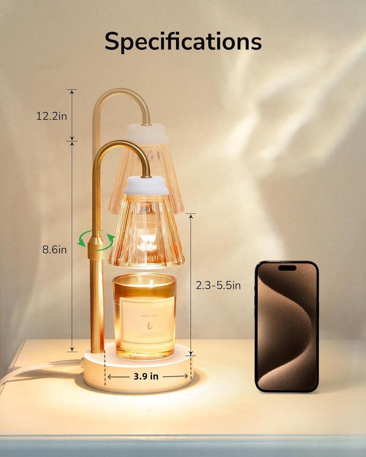 Alt view image 8 of 7 - 2-Pack Candle Warmer Lamp with Dimmer, Lamp Candle Warmer with 4 Bulbs for 3 Wick Candles, Height Adjustable Candle Melter Light for Scented Wax, Christmas Gift for Mom, Home Decor, Amber