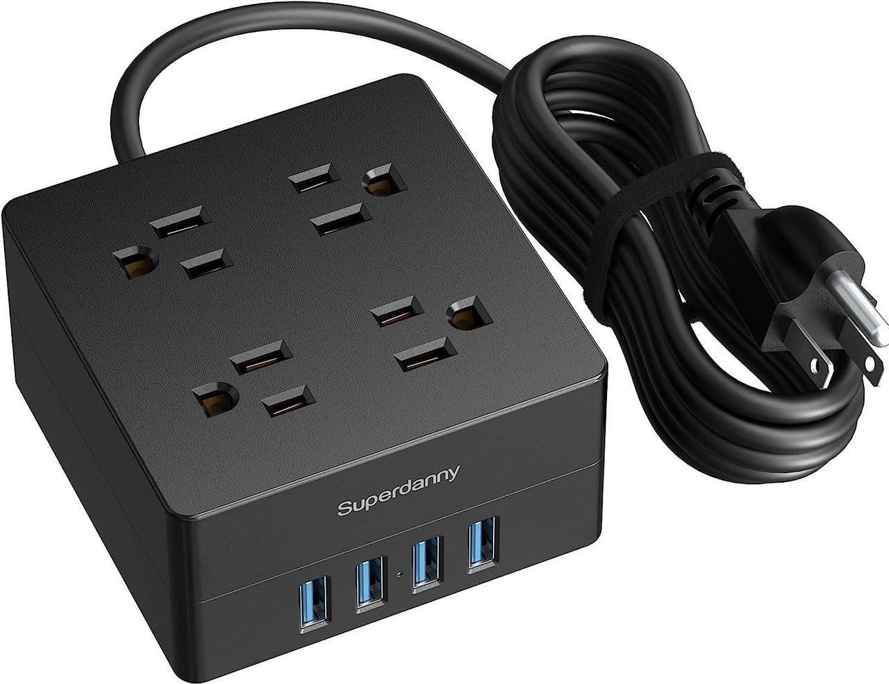 Alt view image 9 of 14 - Power Strip Surge Protector - Xiaogan 5 Ft Extension Cord with 4 Outlets & 4 USBs, 900 Joules, Overload Switch, Grounded, Mountable, Desktop Charging Station for Home, Office, Hotel, Dorm, Black