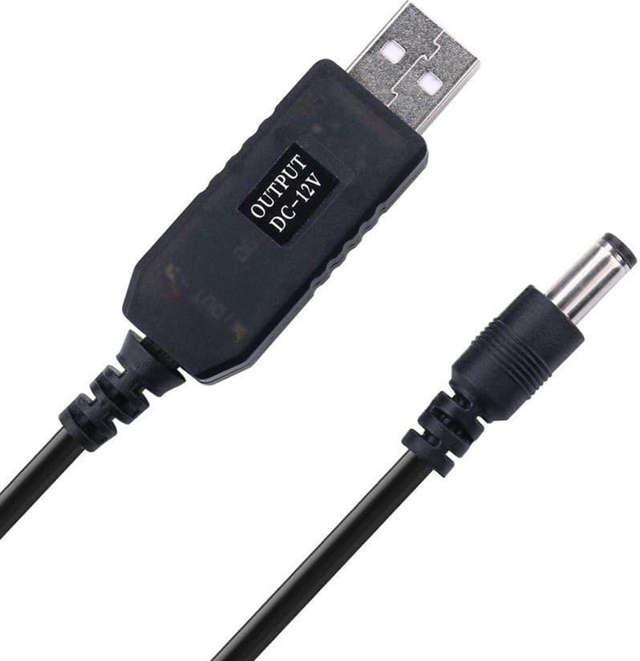 Power Supply USB Cable with DC Jack 5.5 x 2.5mm or 5.5 x 2.1mm, USB 5V to DC 12V Cable 3ft