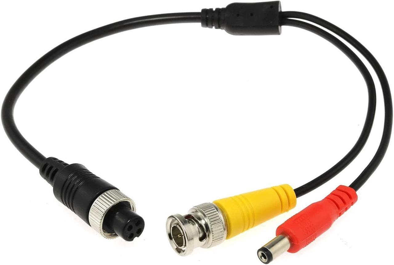 M12 Connector to BNC+DC Adapter 35cm/13.78Inch M12 4P Female to Male BNC and DC Extension Cable Aviation Plug for Car Video Came