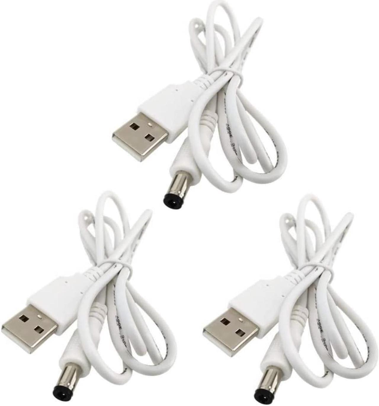 Main image of 3pcs Extension Cable USB to DC Cable - 5V USB 2.0 Port Male to DC 5V Male 5.5mm x 2.5mm Power Cord White 100cm(3.3ft)