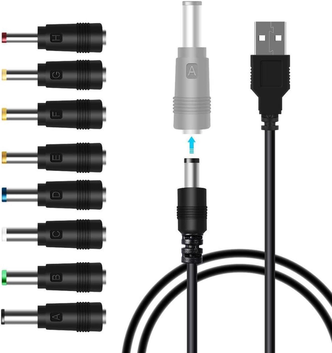 8 in 1 Universal USB to DC Jack Charging Cable Power Cord with 8 Interchangeable Plugs Connectors Adapter for Router,Mini Fan