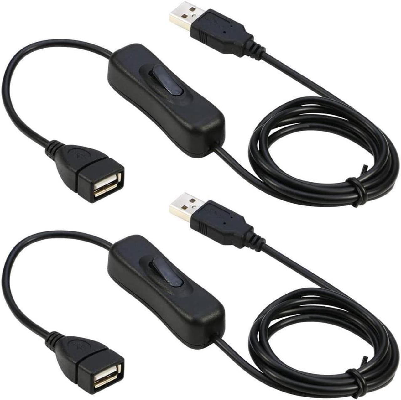 USB Extension Cable with ON/Off Switch USB Male to Female Cable Support (Data and Power) for USB Headset, LED Strips(2-Pack)