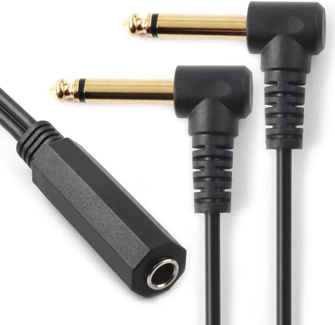 6.35mm 1/4 Inch Female to Two Right Angle 6.35mm 1/4 inch Male TS Stereo Breakout Cable, Y Splitter Adapter Cable 0.3m (1FT)