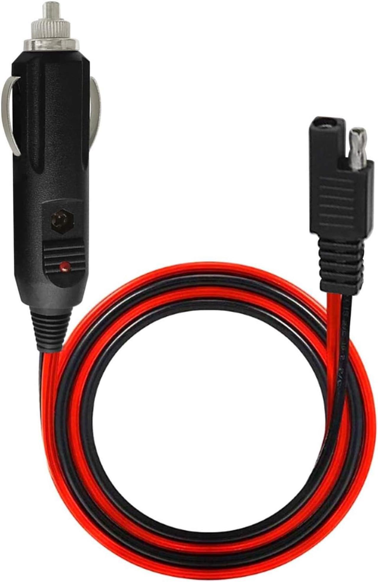 14AWG 12V Cigarette Lighter Plug to SAE Quick Release Adapter Extension Charging Cable with Fuse and LED Light (3FT)