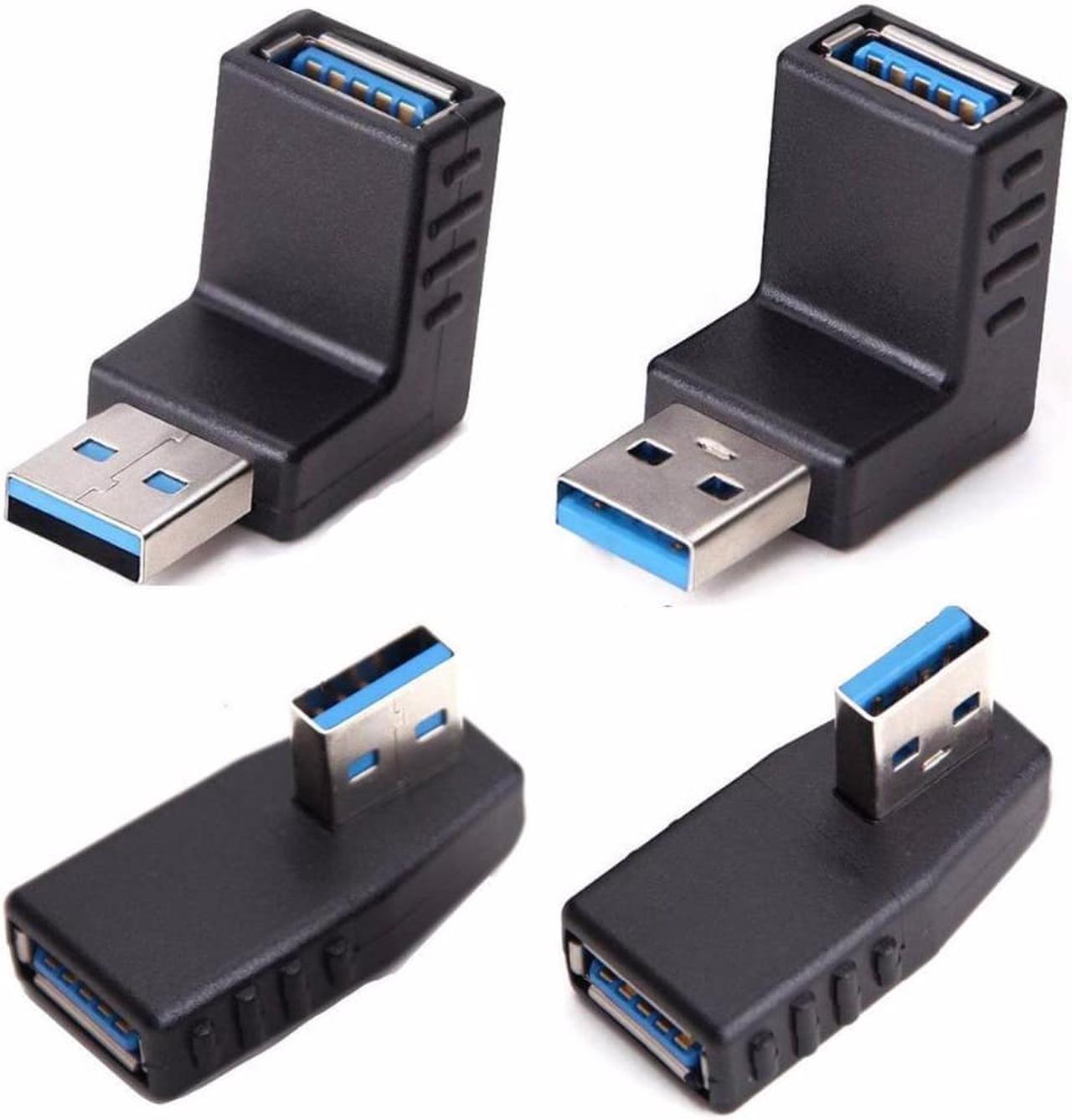 USB 3.0 Adapter Couplers 90 Degree Male to Female,USB Connector Extender Plug Coupler Extender 4PCS (Left,Right Up,Down Angle )