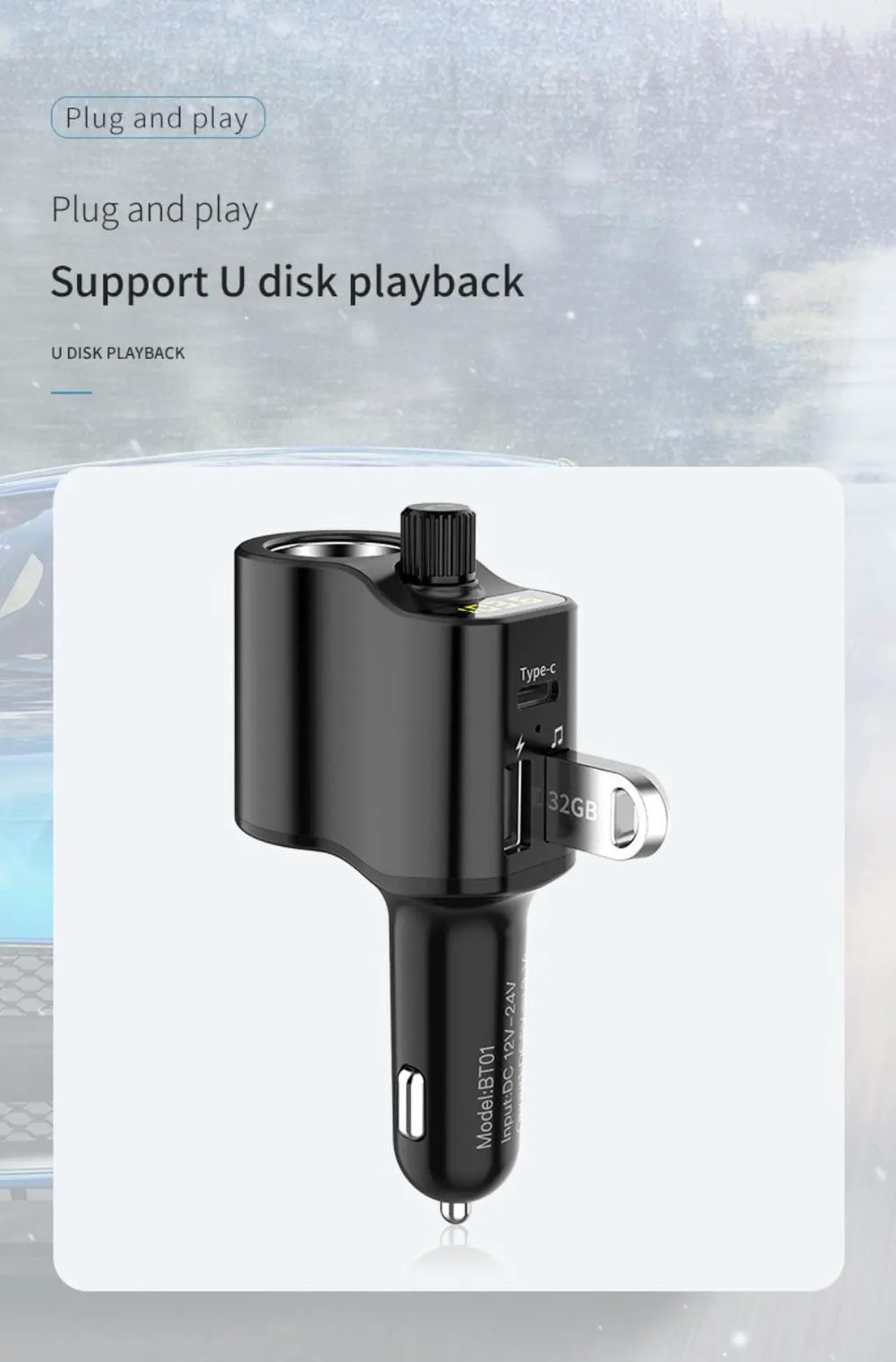 Main image of BT01 Car Bluetooth Hands MP3 Player  FM Transmitter Car Wireless MP3 Car Charger