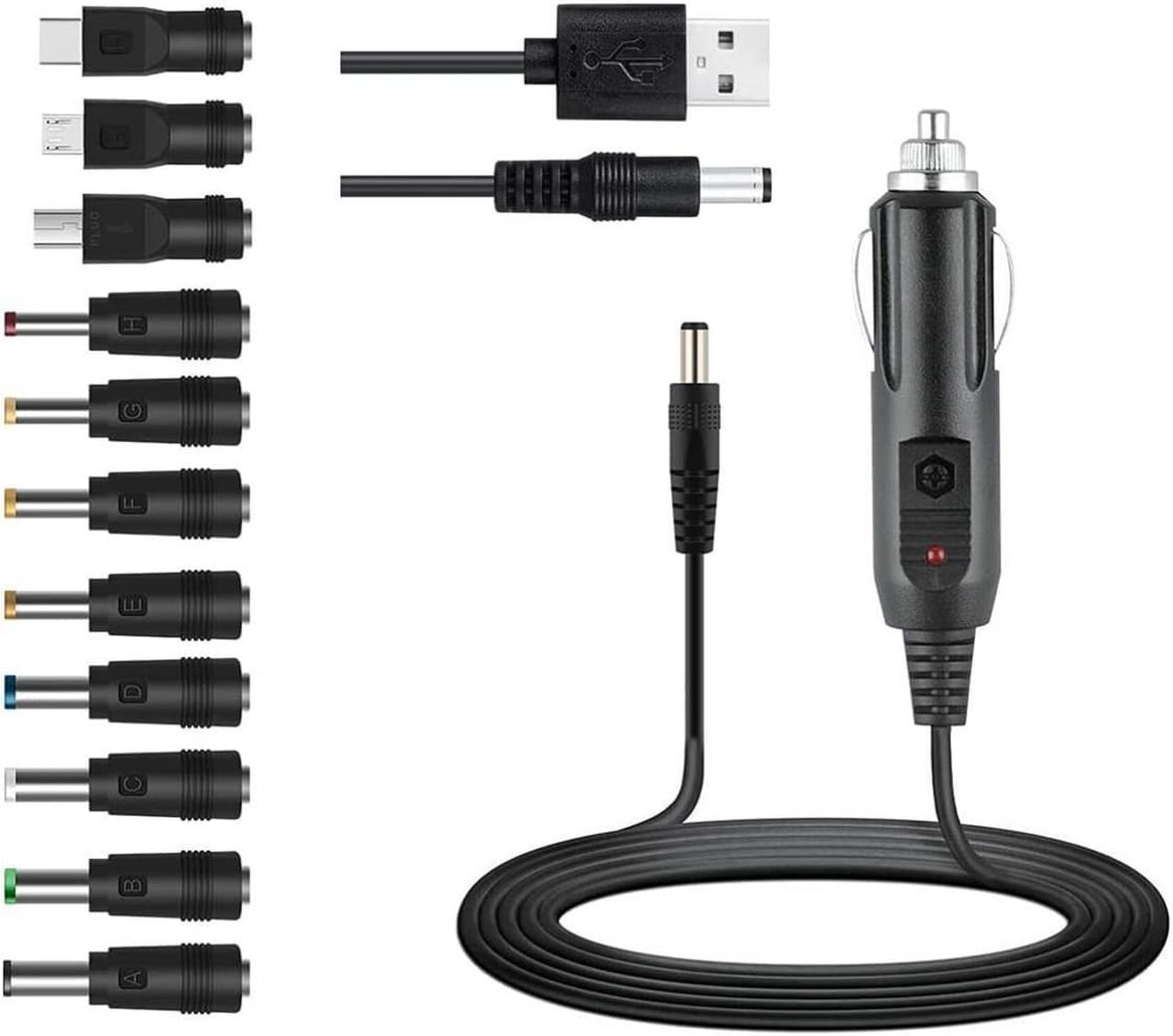 Universal 12V Car Charger(Max 10A) + 5V DC Power Cable,with 11 Connectors for DVD Player,Dash Camera,GPS,Bluetooth Speakers