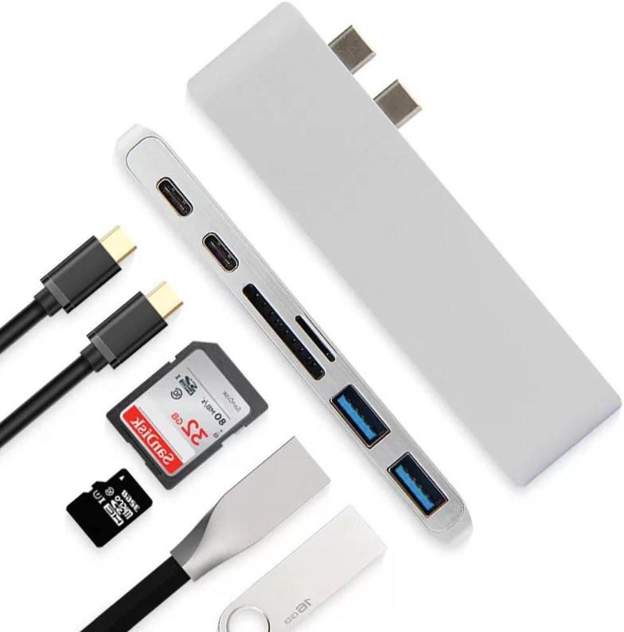 USB C Hub 6 in 1 two Type-C Multi-Port Hub Adapter, two USB Ports adapter