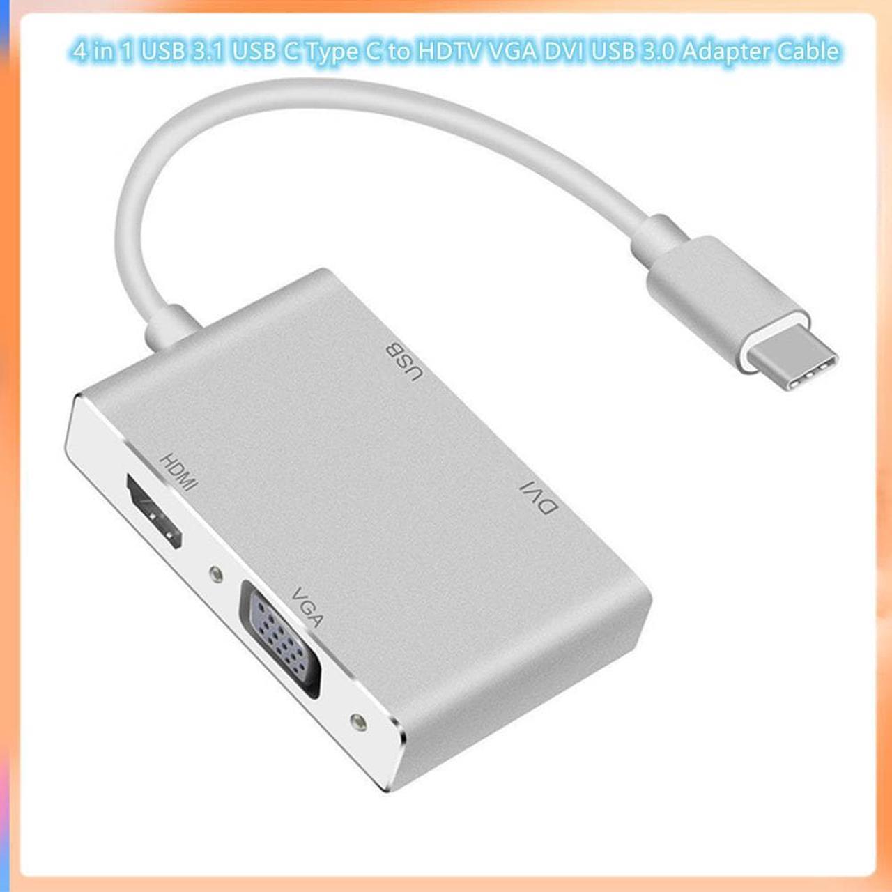 4 in 1 USB 3.1 USB C Type C to HDTV VGA DVI USB 3.0 Adapter Cable for Laptop Macbook Google Chromebook Pixel