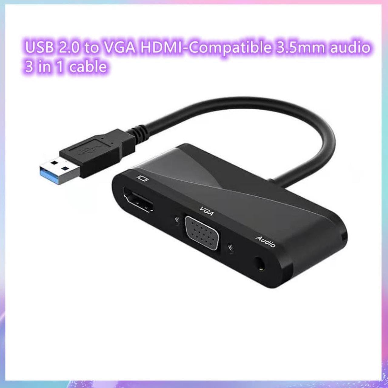 3 in1 Video Audio USB to HDMI-Compatible VGA Converter 1080P HD for Computer to Projector TV Monitor Extend Screen VGA Cable